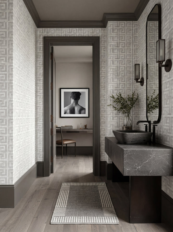 Close up detail of Greek Key Wallpaper | Provenance & Patina