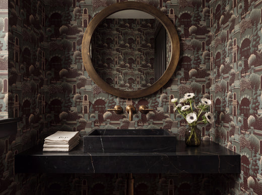 Uptown Scenic Wallpaper in Forest styled in an elegant study