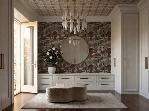 Uptown Architectural Scenic Wallpaper styled in a classic dining room