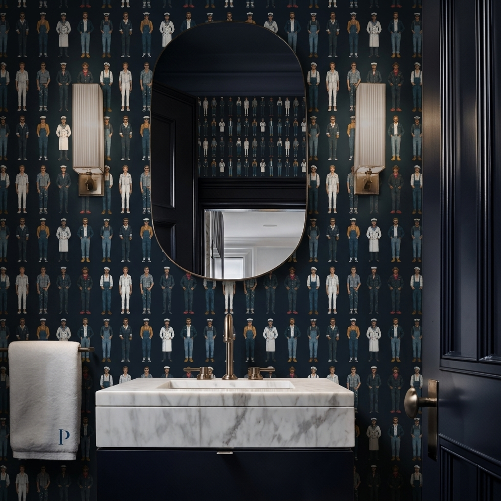 Captains and Clothiers wallpaper in a styled home office setting