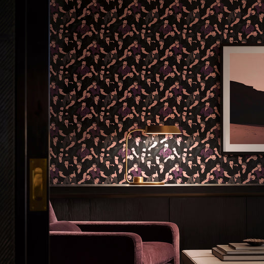 Mustache Men wallpaper in a modern entryway