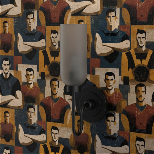 Close-up detail of the tailored, geometric sports motif on luxury textured wallpaper.