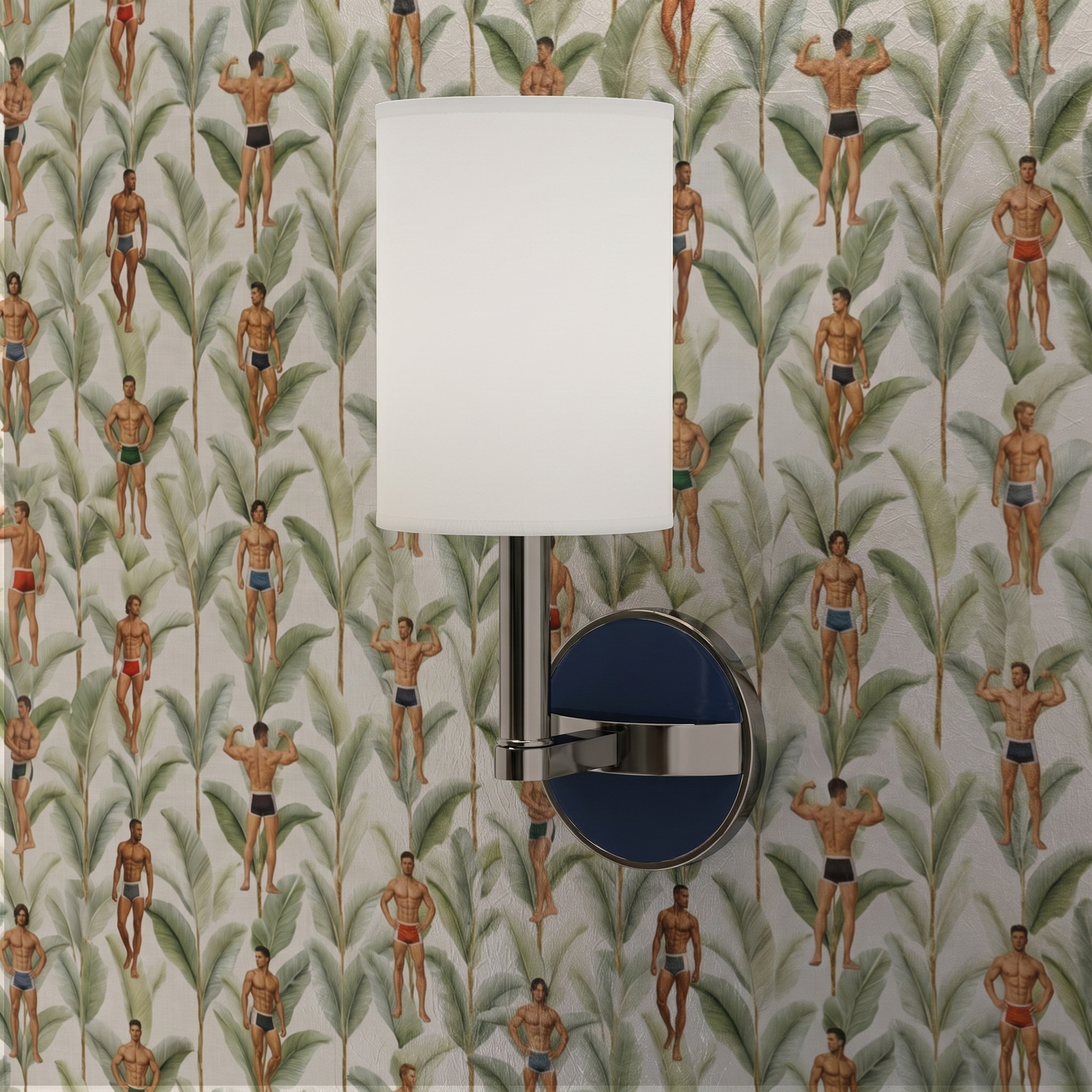 Detailed view of Palm Beach Apollo wallpaper pattern in Limestone colorway.