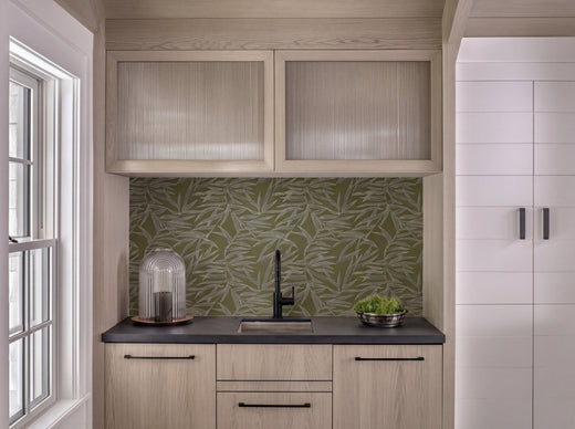 A beautifully styled room featuring the Verdant collection Bamboo wallpaper.