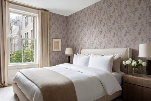 Purple Statice wallpaper in a beautifully styled residential interior.