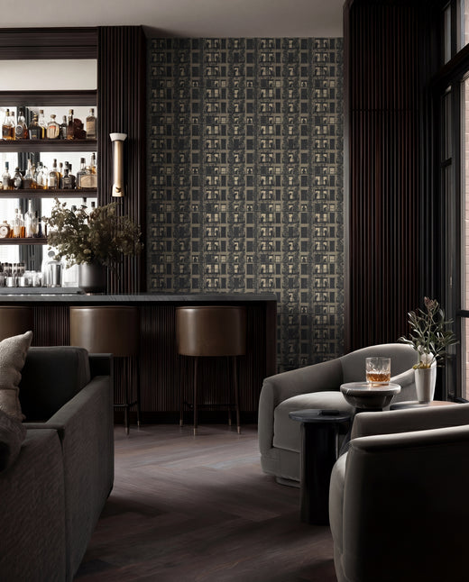 Interior design inspiration featuring Village Windows wallpaper in Greige.