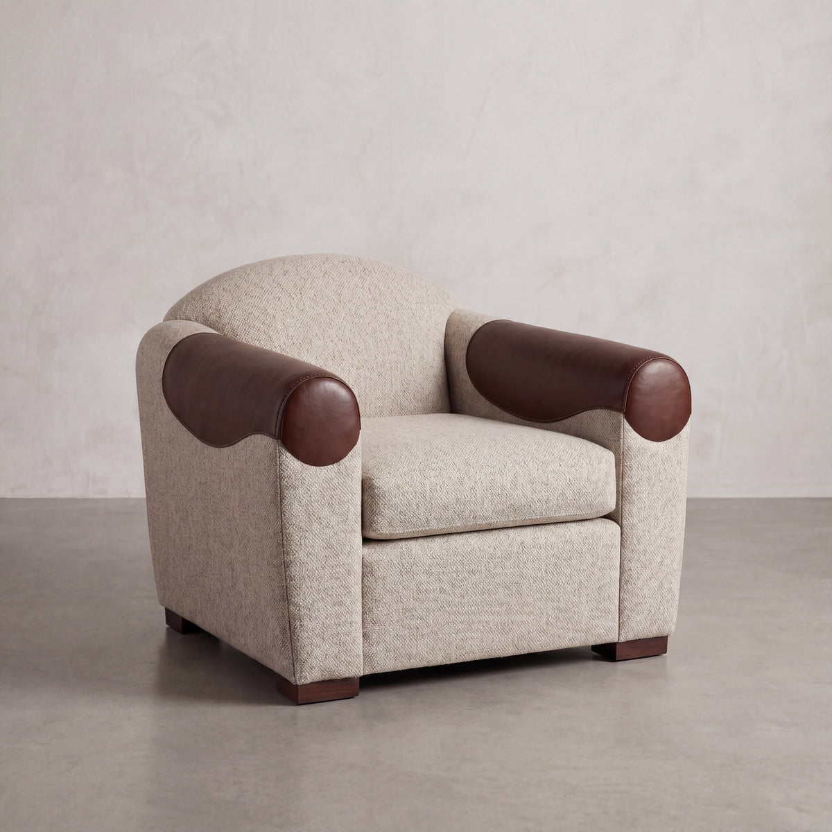 Custom Art Deco style Saddle Leather Armchair with warm wood framing