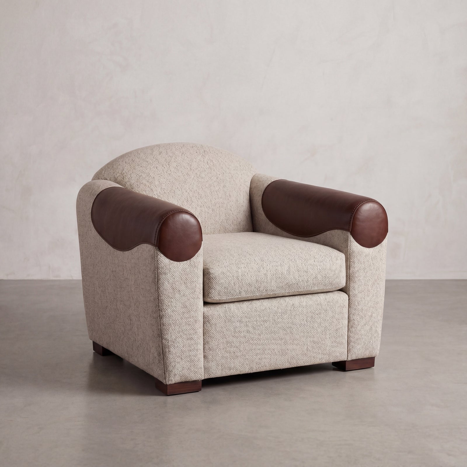 Custom Art Deco style Saddle Leather Armchair with warm wood framing