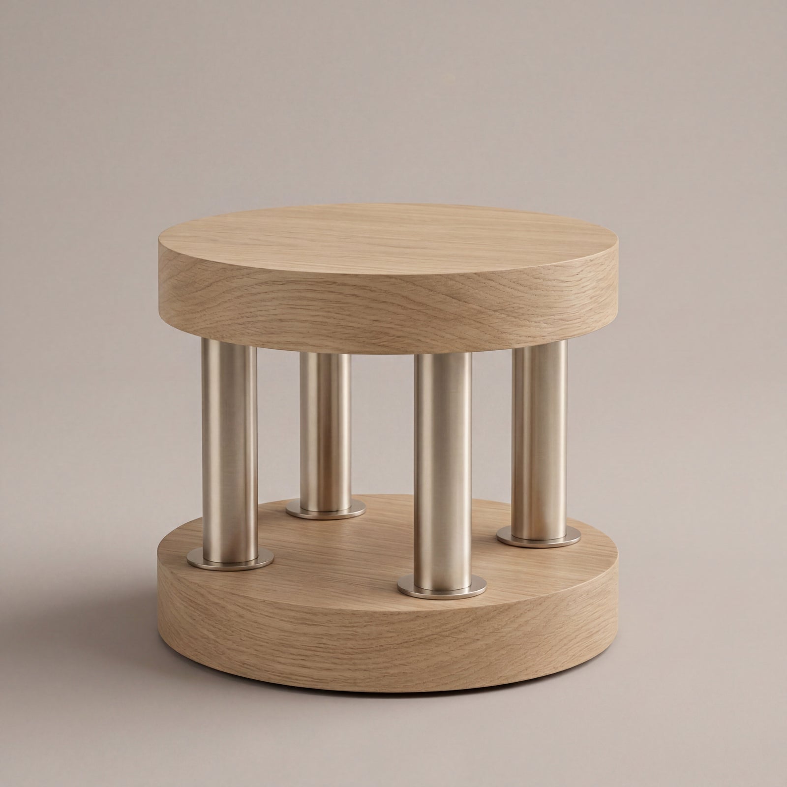 Two custom postmodern side and cocktail tables showcased together in a neutral space.