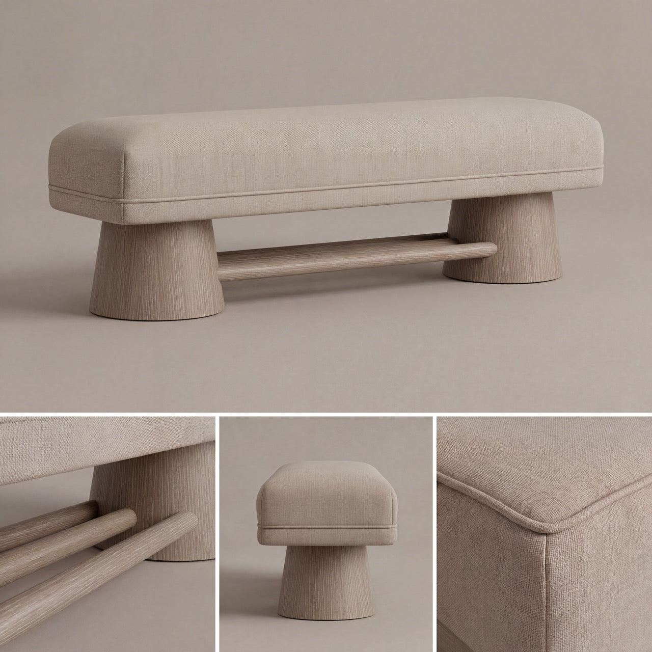 Harbour bench fabric detail, displaying the textured weave and expert upholstery.