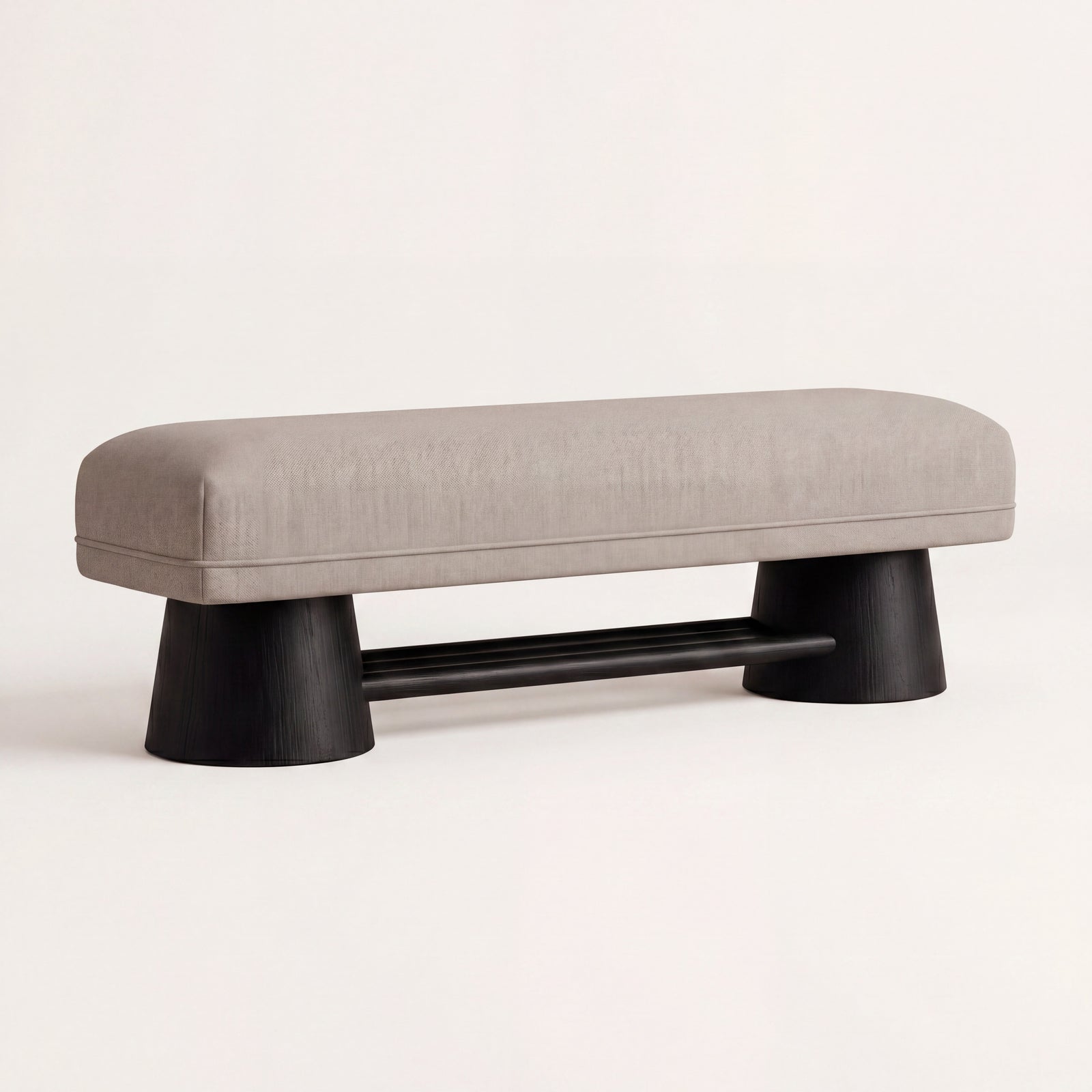 Angle view of the custom Harbour bench highlighting its matte finish wooden base.