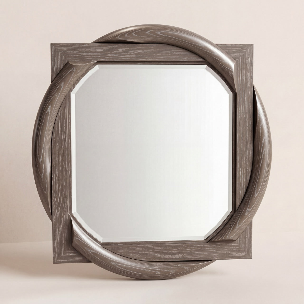 Front perspective of the square Mazza mirror with circular glass insert