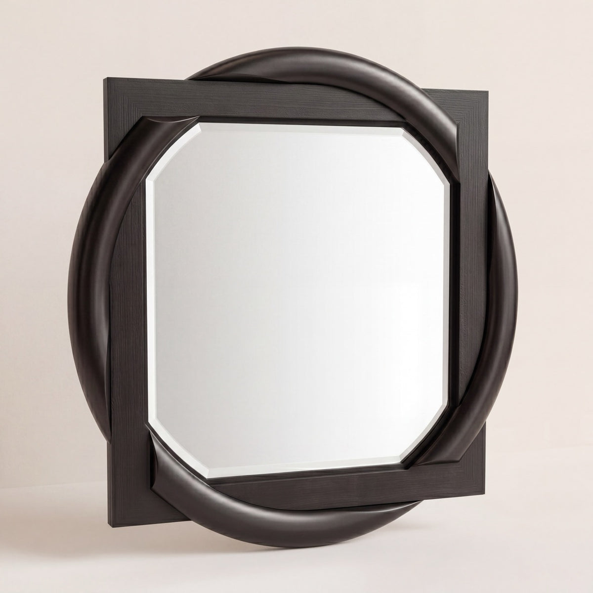 Mazza Beveled Wood Wall Mirror in a minimalist contemporary living space