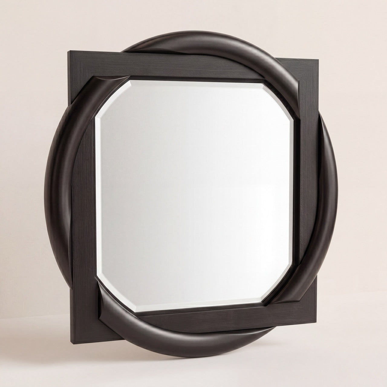 Mazza Beveled Wood Wall Mirror in a minimalist contemporary living space