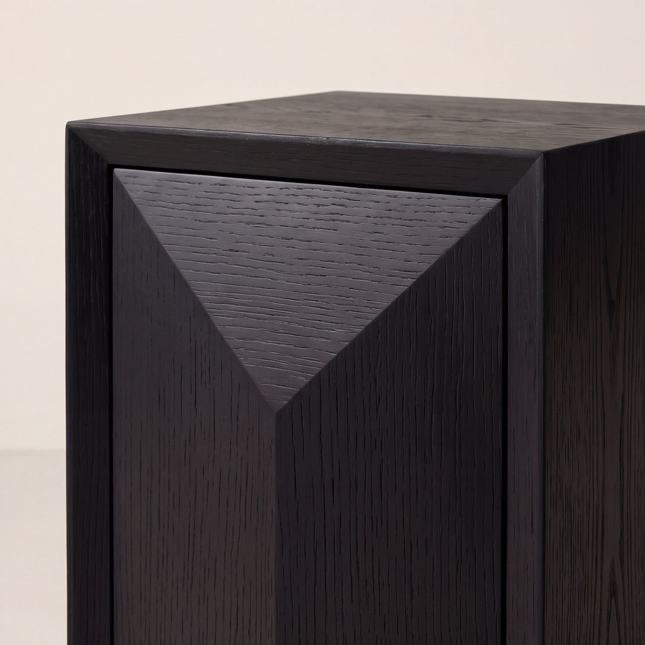 A pair of Studio wooden side tables styled together to show left- and right-hinged door options.