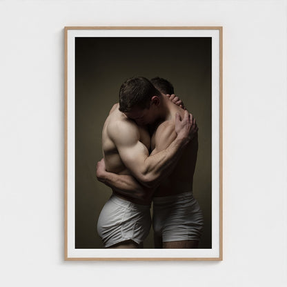 Intimate Male Embrace Portrait in Soft Neutral Tones