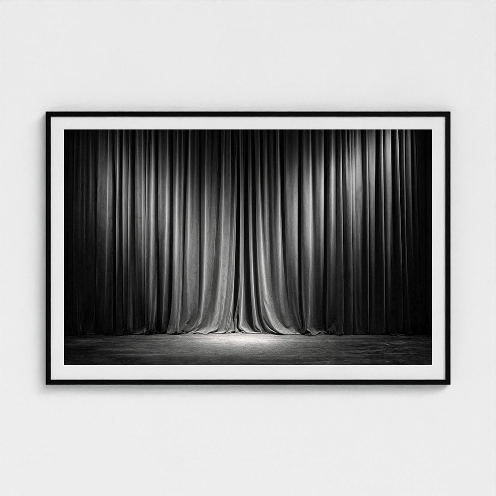 Dramatic Velvet Stage Curtains in Deep Charcoal Tones