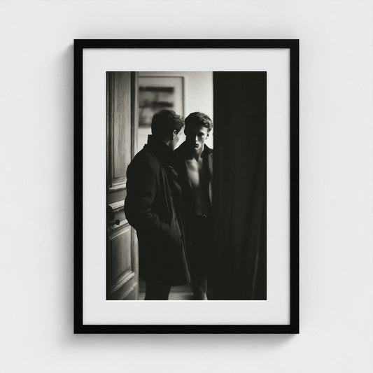 Masculine Doorway Portrait in Charcoal Monochrome