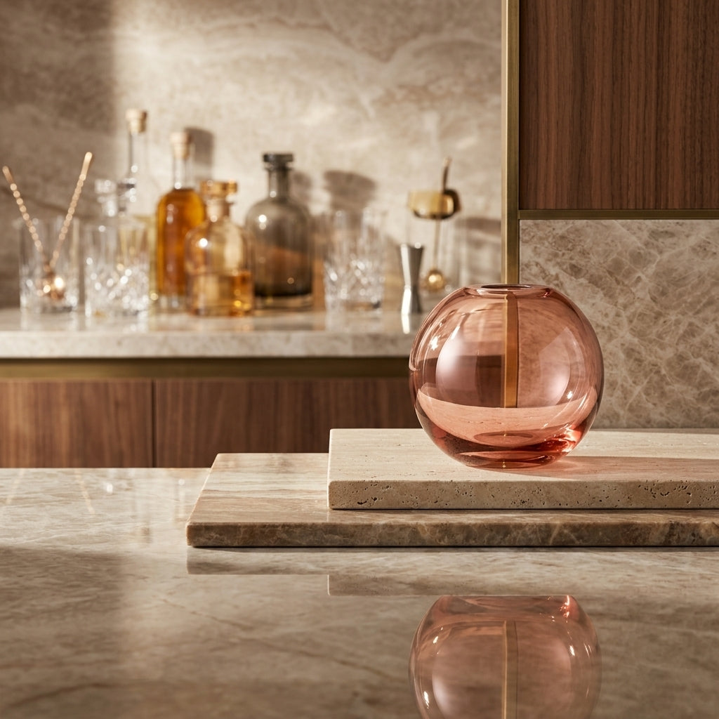 Mars Vase Small Steel Apricot Gemini marble editorial product cover