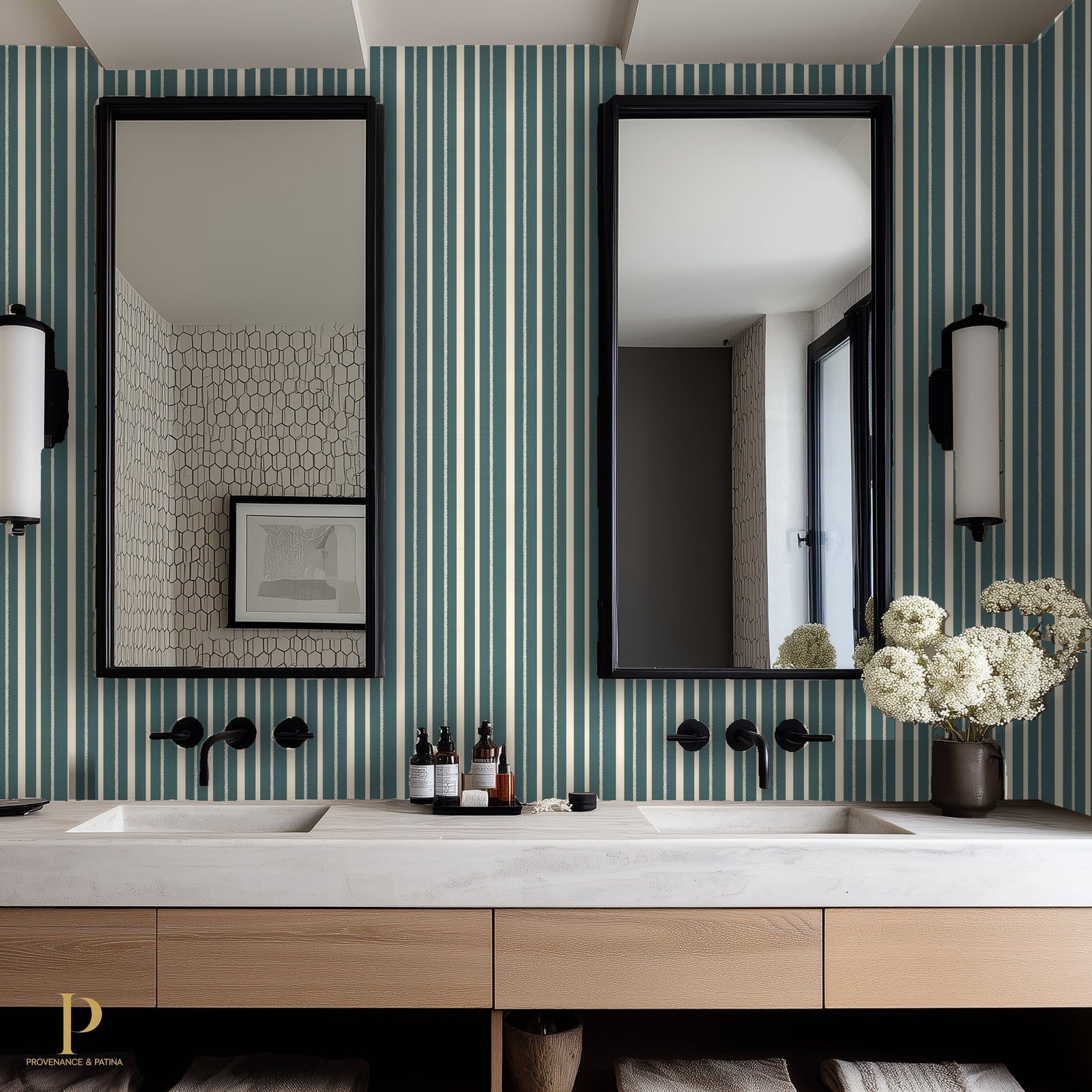 Alternate view of Nautical Stripes Teal Wallpaper | Provenance & Patina