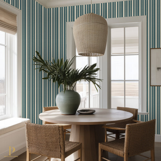 Alternate view of Nautical Stripes Teal Wallpaper | Provenance & Patina