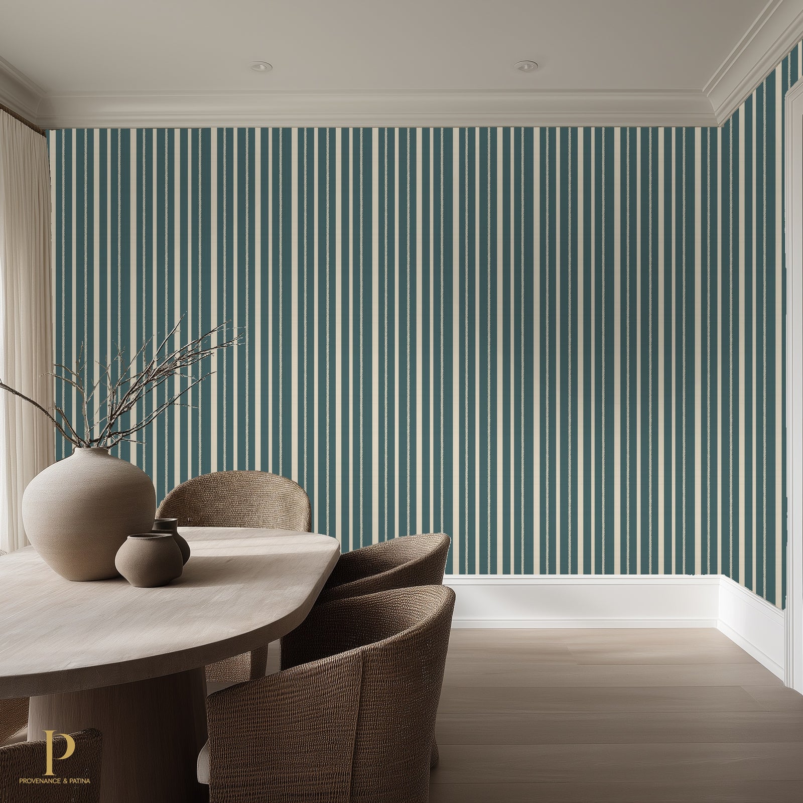 Alternate view of Nautical Stripes Teal Wallpaper | Provenance & Patina