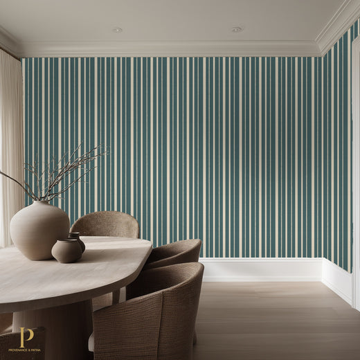Alternate view of Nautical Stripes Teal Wallpaper | Provenance & Patina