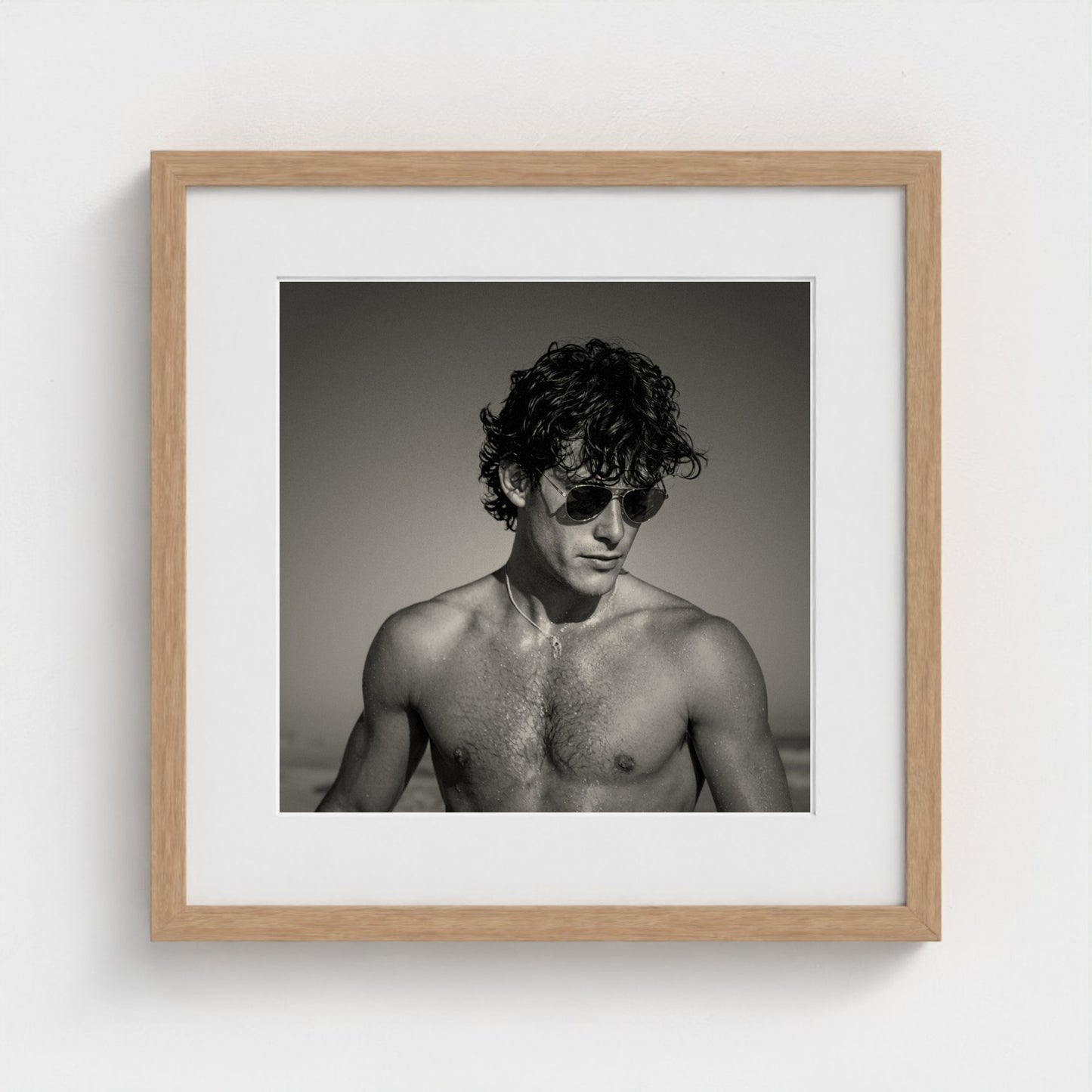 Coastal Gaze fine art print in a 16x16 inch natural oak frame for modern organic decor.