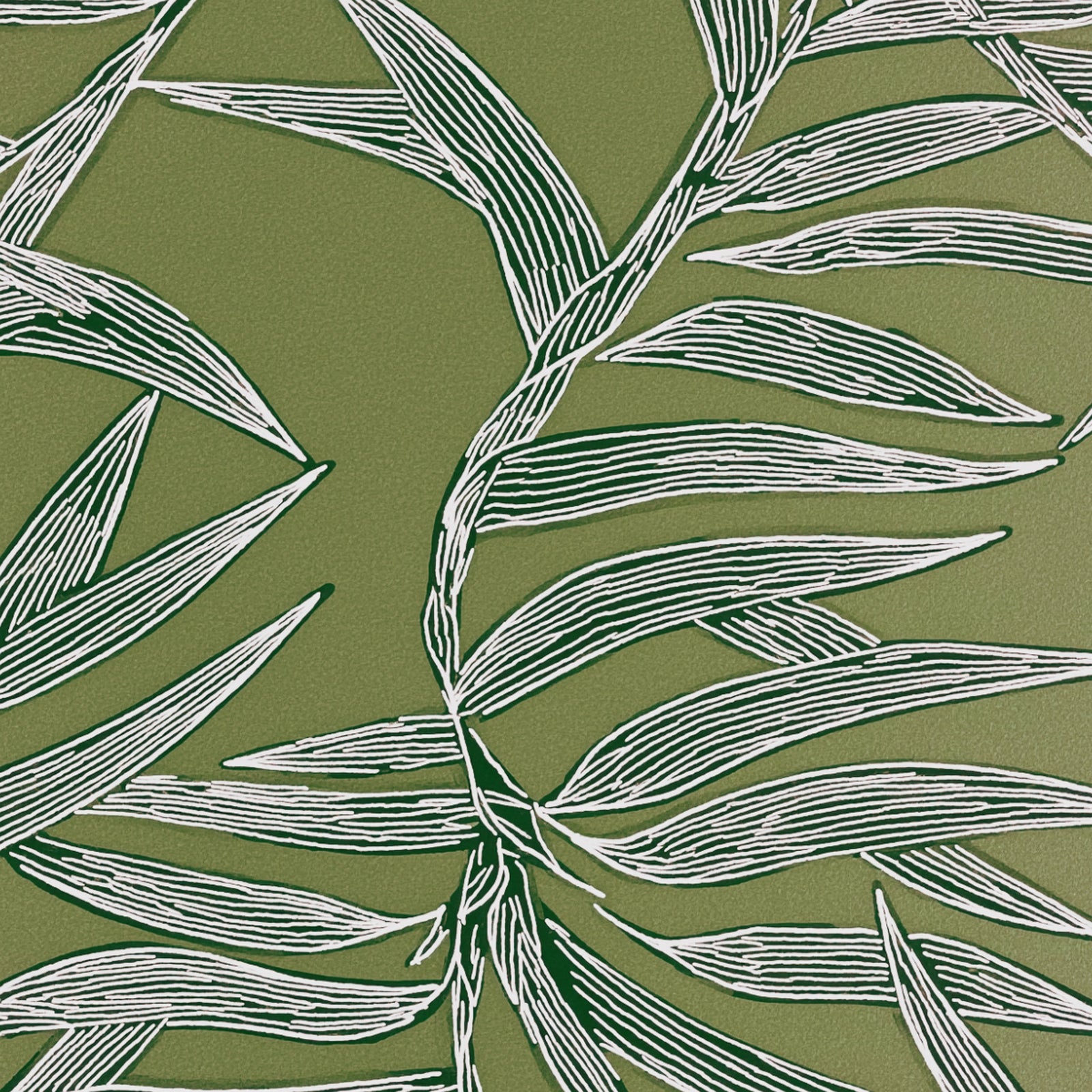 Macro detail of the delicate botanical pattern in the Moss green colorway.