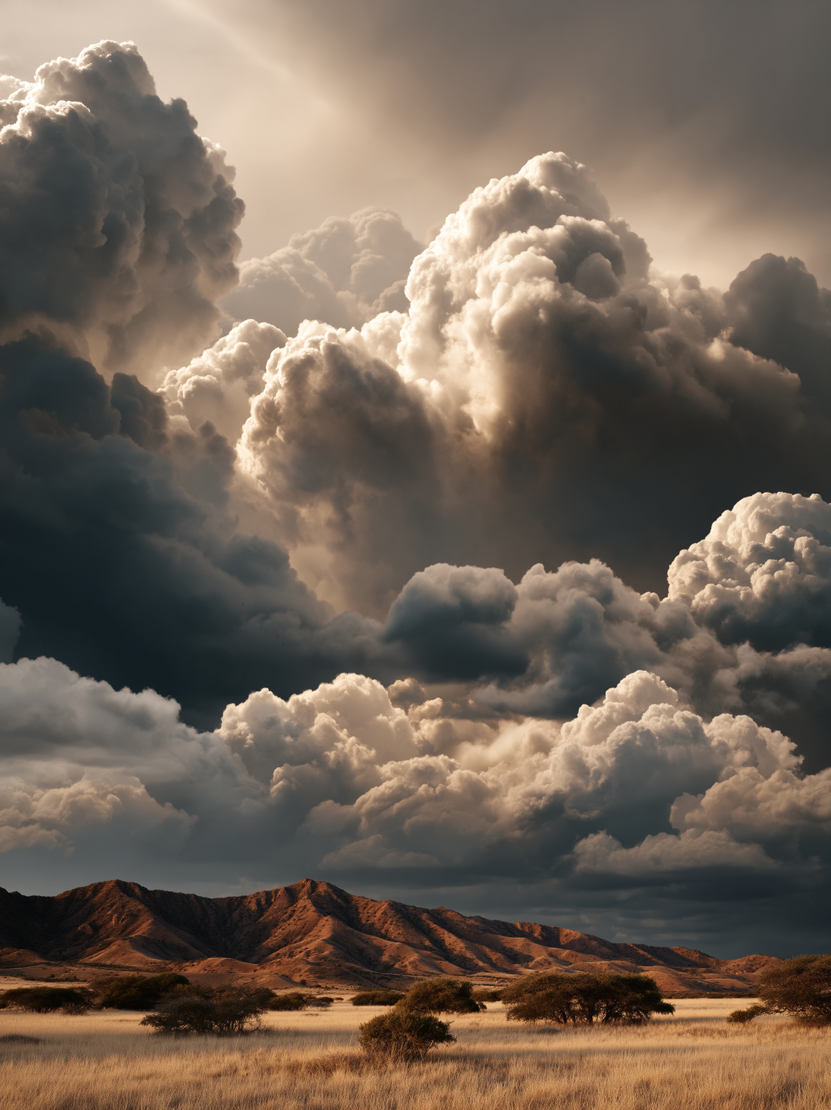 3D Source Artwork - Mountain Storm with towering clouds above a sunlit desert range