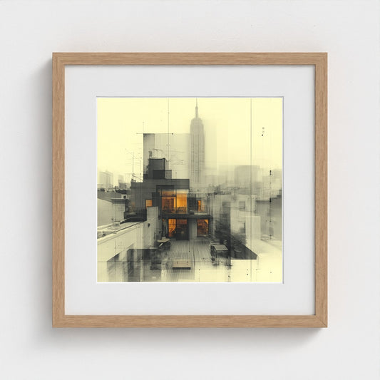 Empire State Rooftop Rendering in Muted Amber Tones