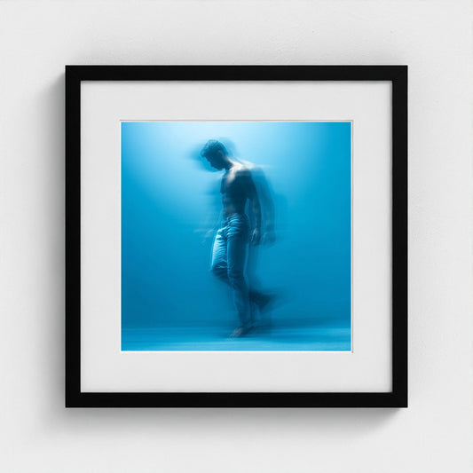 Abstract Male Figure in Serene Blue Motion Study