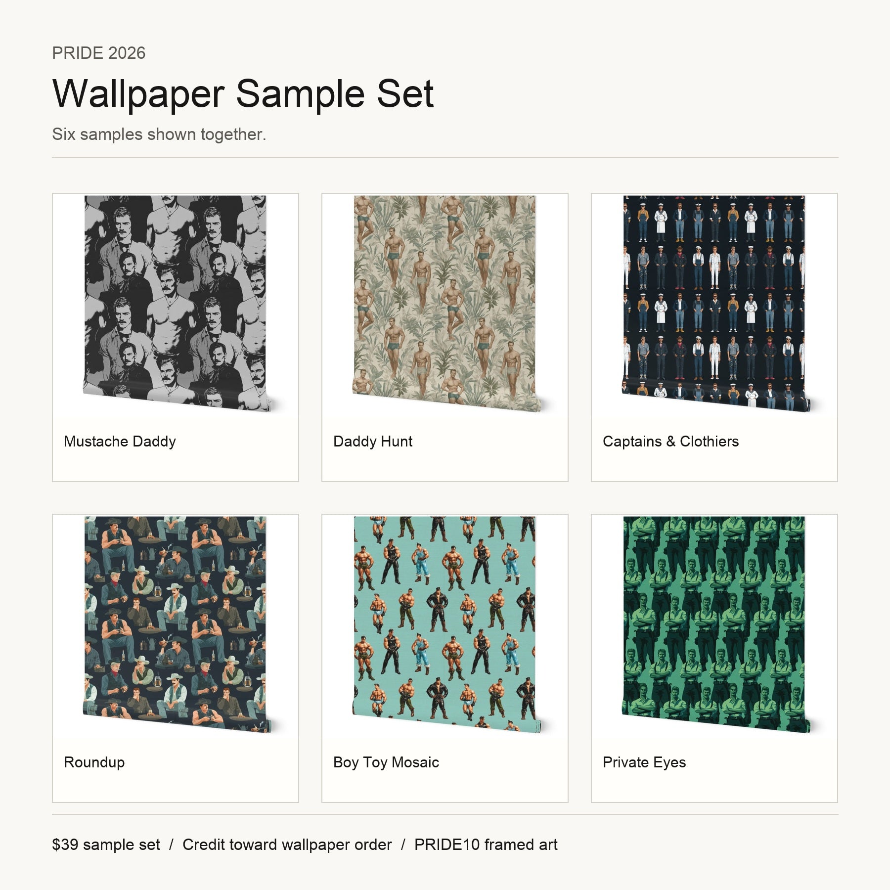 Pride 2026 wallpaper sample set showing six wallpaper mockups together