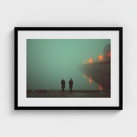 Men by the Water in Atmospheric Fog Photography