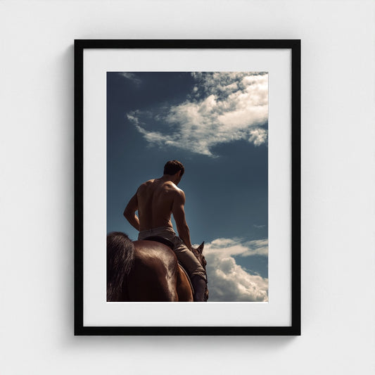 Contemplative Rider Portrait on Horse in Cool Tones