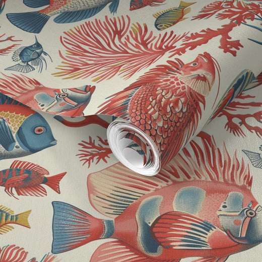 PP wallpaper type roll | red-fish-blue-fish-wallpaper-1 | Off White | Non-Pasted