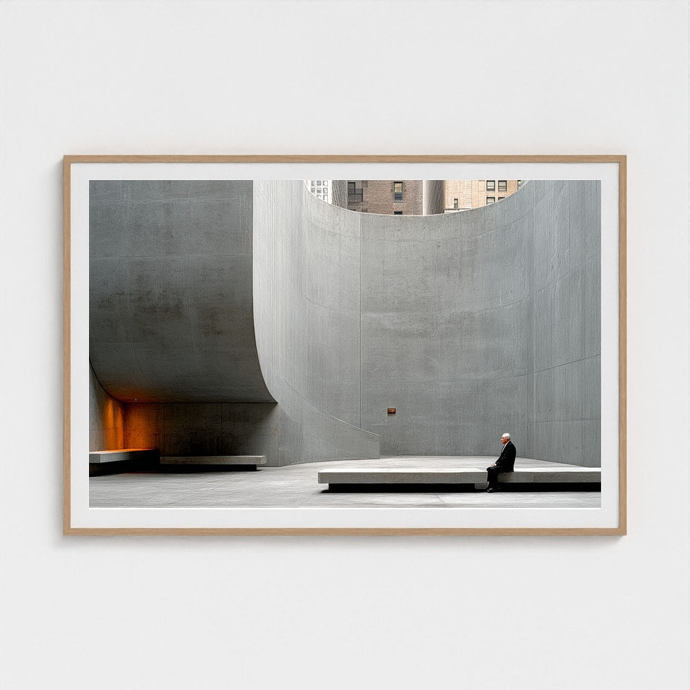 Curved Concrete Study with Seated Figure in Grey