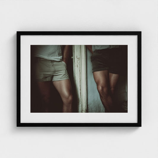 Two Men by Doorway Quiet Portrait in Soft Neutrals