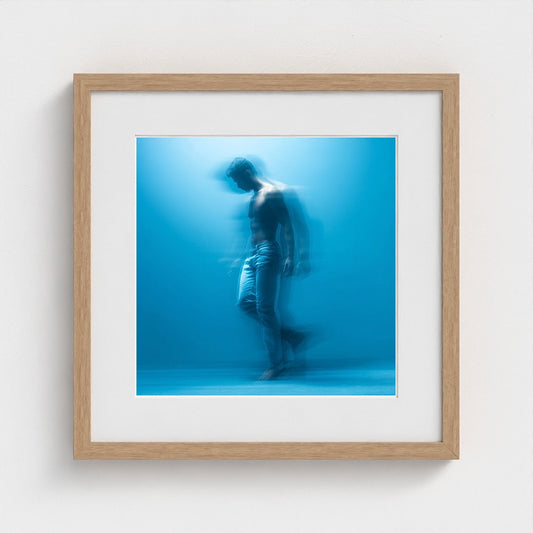 Abstract Male Figure in Serene Blue Motion Study