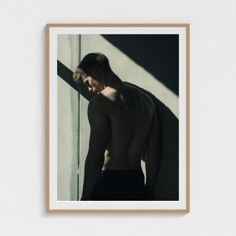 Contemplative Male Back Portrait in Soft Neutral Light