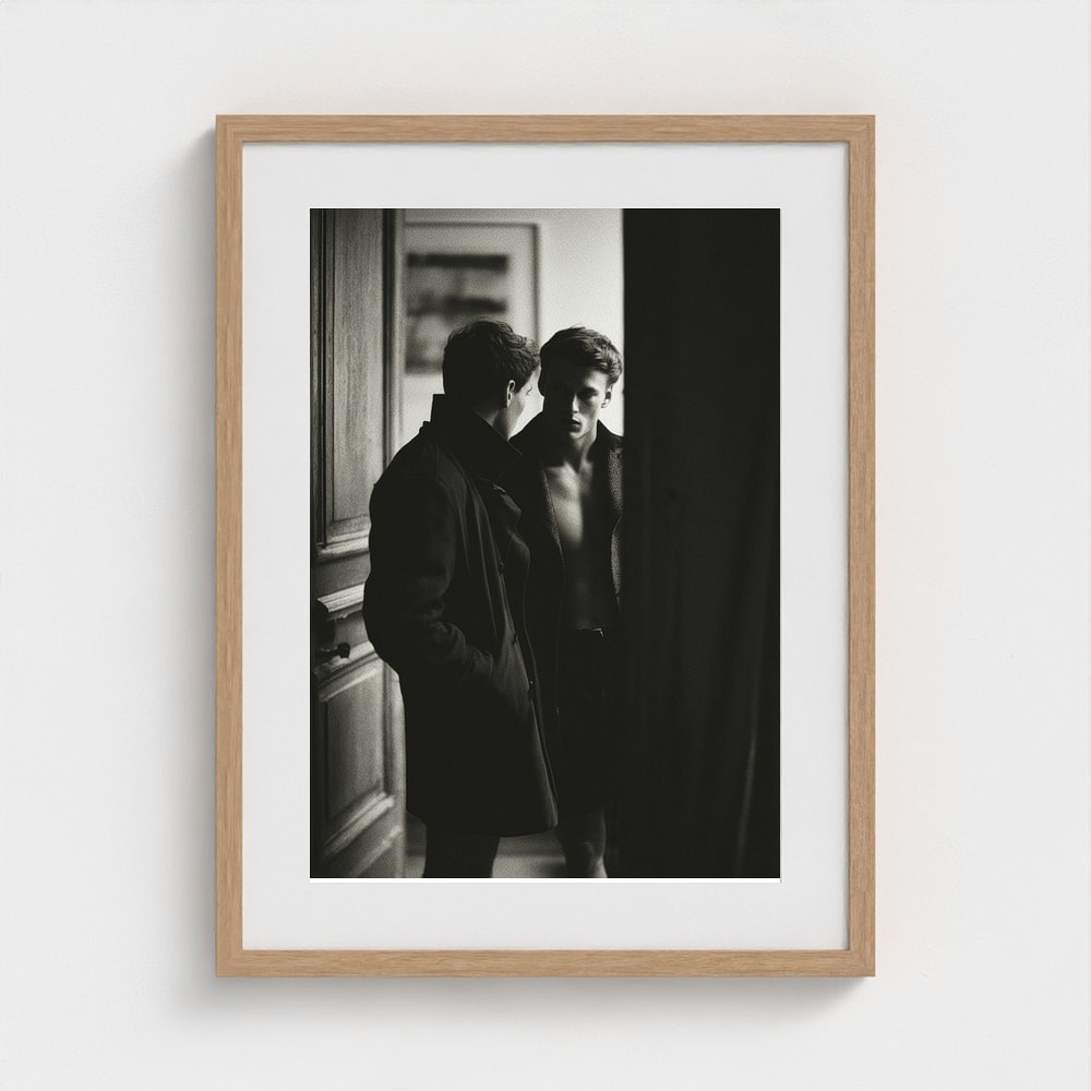 Masculine Doorway Portrait in Charcoal Monochrome