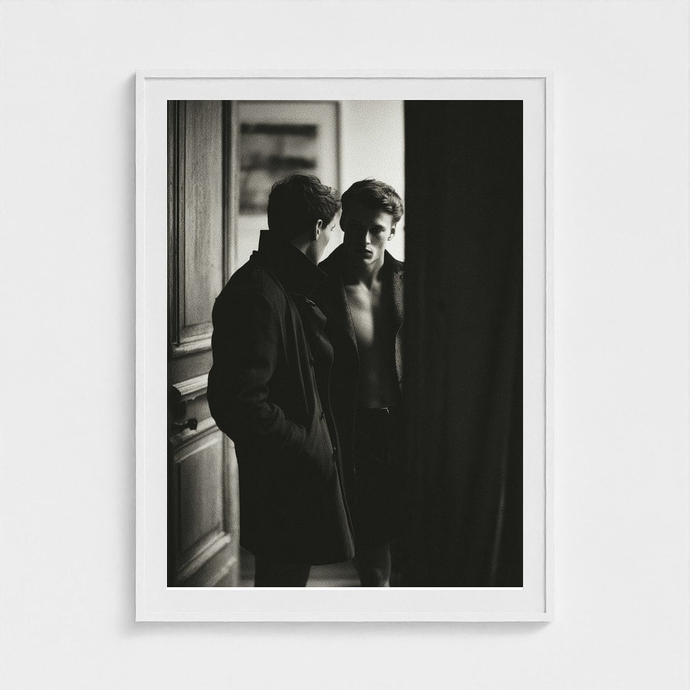 Masculine Doorway Portrait in Charcoal Monochrome