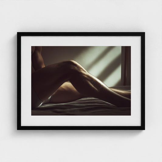 Masculine Bedside Portrait with Intimate Shadow Play