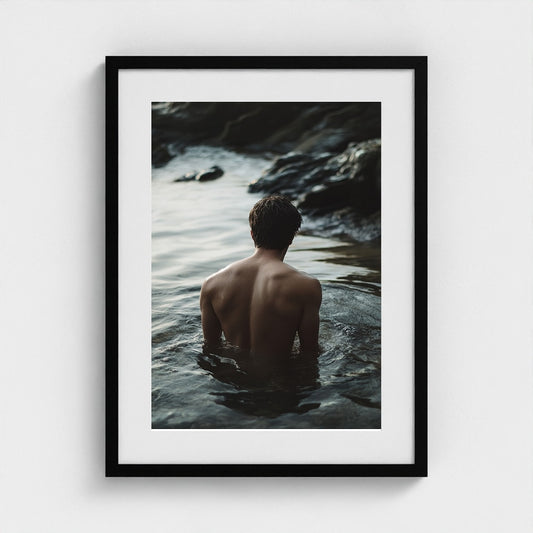 Contemplative Man in Still Water Portrait Photography