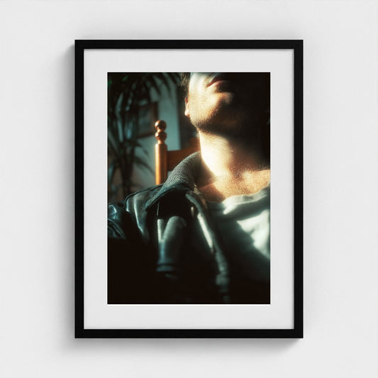 Masculine Neck Portrait in Sunlight and Leather