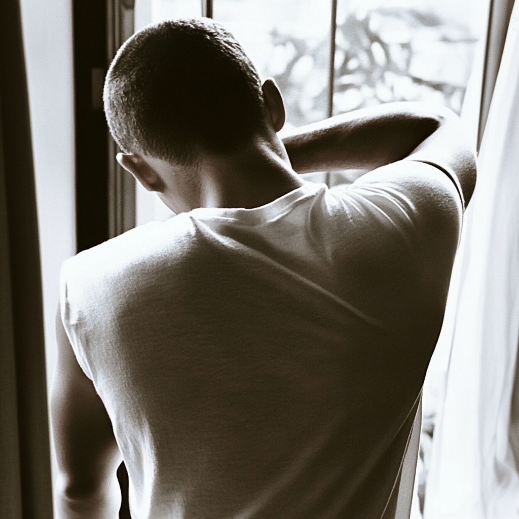 3D Source Artwork - White Tee No. 2 backlit male portrait beside a window