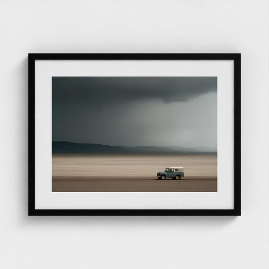 Solitary Vintage Vehicle Under Gathering Storm Skies