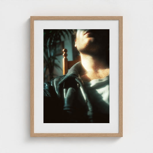 Masculine Neck Portrait in Sunlight and Leather