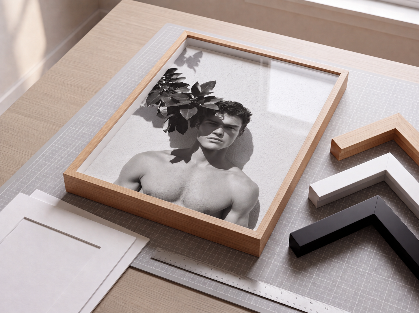 Editions Series Frame in Deep Natural with Deep Natural, Deep White, and Deep Black profile samples