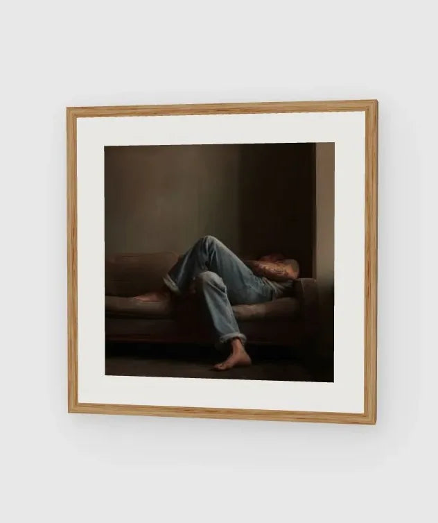 Reclining Denim Portrait framed artwork preview